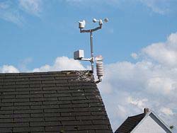 Sensors of weather stations mounted on a garden hut