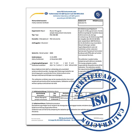 Certificado de calibración ISO para temperatura