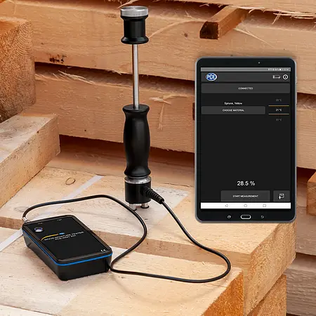 Medidor de humedad de materiales de construcción - Imagen de uso con la APP