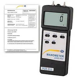 Luft / væske-differentielt manometer PCE-910-ICA inklusive ISO-certifikat