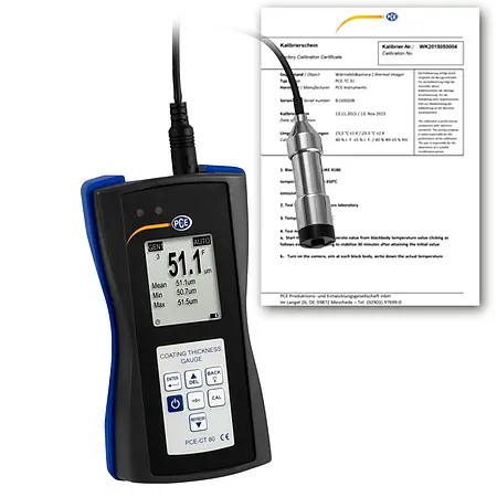 Oberflächenmesstechnik Schichtdickenmessgerät PCE-CT 80-FN3-ICA inkl. ISO-Zertifikat