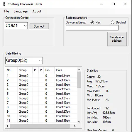 Paint Thickness Gauge PCE-CT 65 software