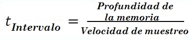 Osciloscopio: Fórmula del temporizador de intervalos entre dos muestreos