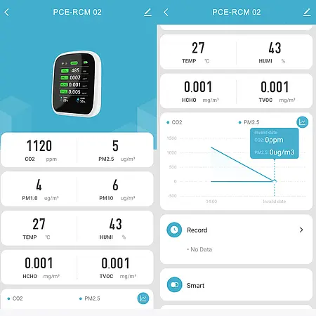 Aerosol measuring device Screenshot