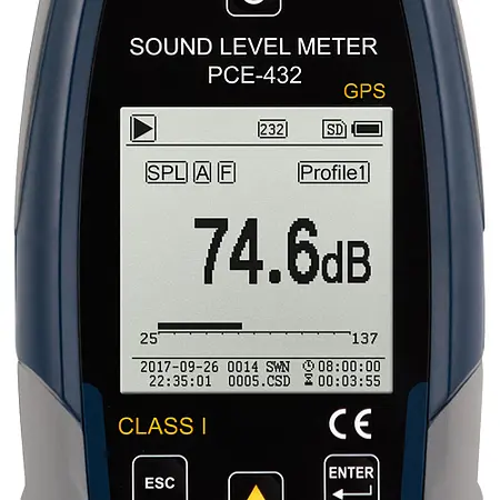 Class 1 Data-Logging Decibel Meter with GPS PCE-432 display