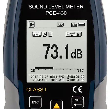 Class 1 Data-Logging Noise Meter / Sound Meter PCE-430 - Display