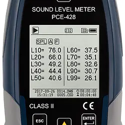 Class 2 Data-Logging Decibel Meter PCE-428 screen