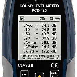 Class 2 Data-Logging Decibel Meter PCE-428 screen