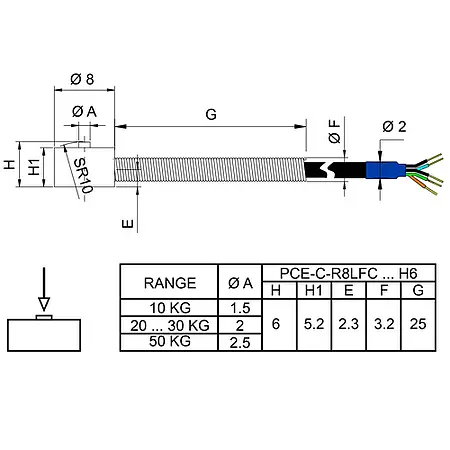 Force Gage PCE-C-R8LFC series 10-50 kg - dimension