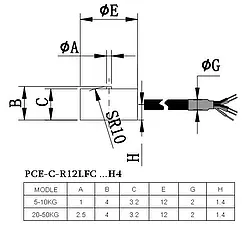 Force Sensor PCE-C-R12LFC-H4 series 5-50 kg - diagram