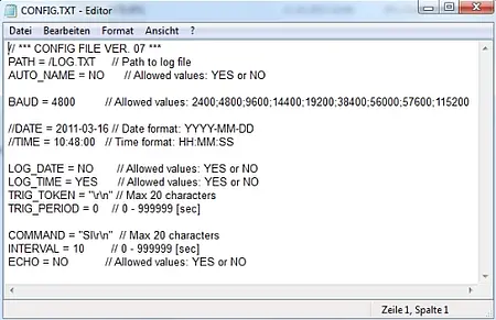 PCE-USM RS232 Data Logger - output