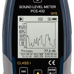 Class 1 Sound Level Data Logger w/GPS & ISO Cert. PCE-432-ICA display