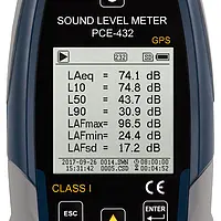 Display of Class 1 Noise Meter PCE-432-SC 09-ICA with Calibrator incl. ISO Certificate