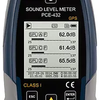 Display of Class 1 Noise Meter PCE-432-SC 09-ICA with Calibrator incl. ISO Certificate