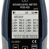 Display of Class 1 Noise Meter PCE-432-SC 09-ICA with Calibrator incl. ISO Certificate