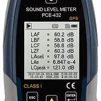 Display of Class 1 Sound Level Meter PCE-432-SC 09 with Calibrator