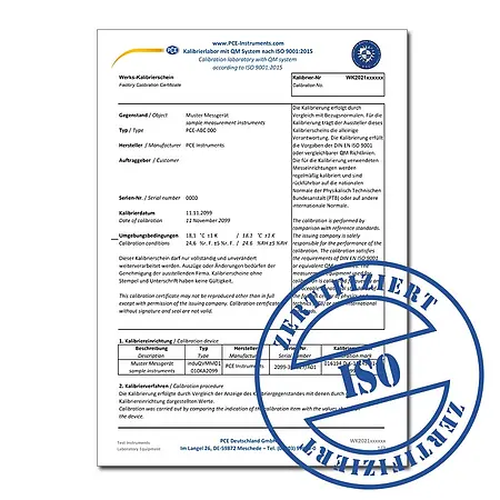 Calibration certificate for hand pallet truck scales up to 1.5t