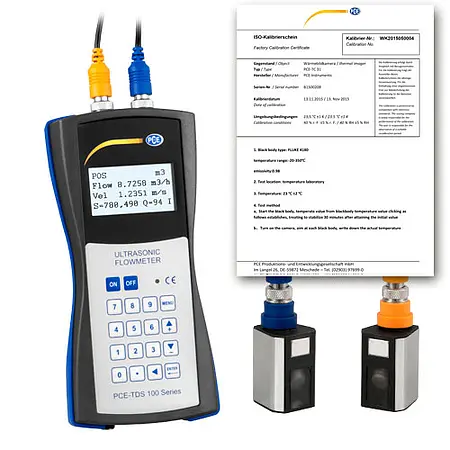 Clamp-on Ultrasonic Flow Meter PCE-TDS 100HS-ICA incl. ISO Calibration Certificate