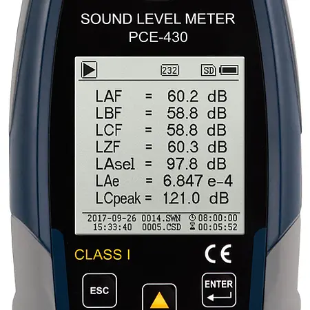 Class 1 Data-Logging SPL Meter PCE-430 display 4