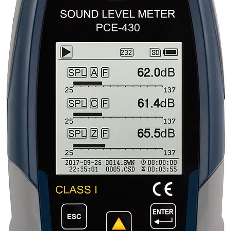 Class 1 Data-Logging SPL Meter PCE-430 - Display