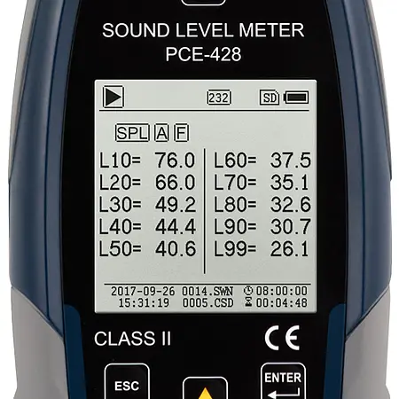 Class 2 Data-Logging Decibel Meter PCE-428 screen