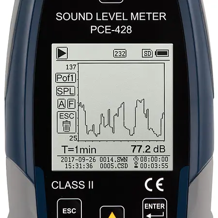 Class 2 Data-Logging Decibel Meter PCE-428 screen