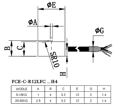 Force Gage PCE-C-R12LFC-H4 series 5-50 kg - diagram