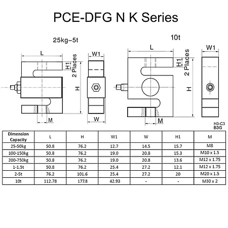 Dimensions S load cell / Force Gage PCE-DFG N 50K