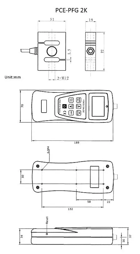 Force Gauge PCE-PFG 2K dimensions