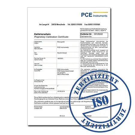 ISO calibration certificate for belt tension measuring device