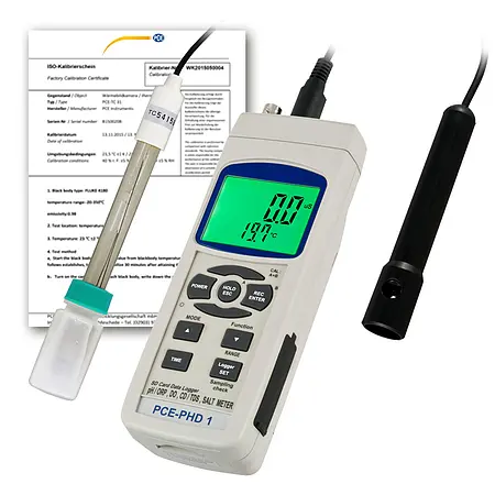 pH / Conductivity / Salt / Oxygen Water Quality Data Logger PCE-PHD 1-ICA incl. ISO Calibration Certificate