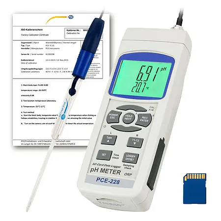 pH meter PCE-228LIQ-ICA incl. ISO calibration certificate