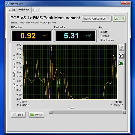 Vibration Sensor Switch PCE-VS11 Software Graph