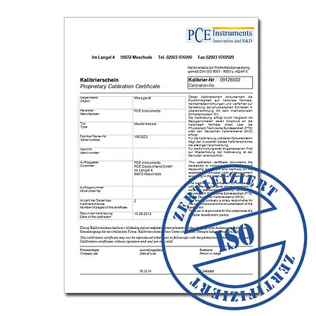 Certificado de calibración ISO para el PCE-RVI 