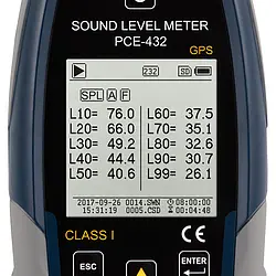 Class 1 Data-Logging Noise Meter / Sound Meter w/GPS PCE-432 display