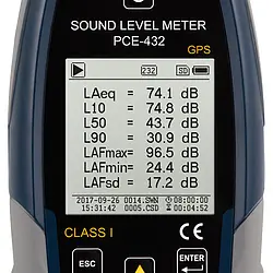 Class 1 Data Logging Sound Level Meter w/GPS PCE-432 display