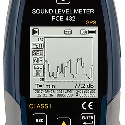 Display of Class 1 Sound Level Meter PCE-432-SC 09 with Calibrator