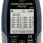 Class 1 Data Logging Noise Meter / Sound Meter w/GPS & ISO Cert. PCE-432-ICA display